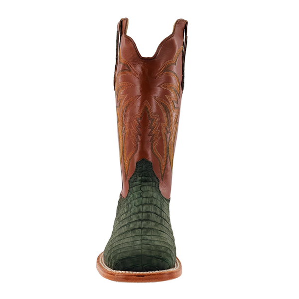 R. WATSON MEN'S NUBUCK OLIVE GREEN CAIMAN WESTERN BOOT - RW2006-2