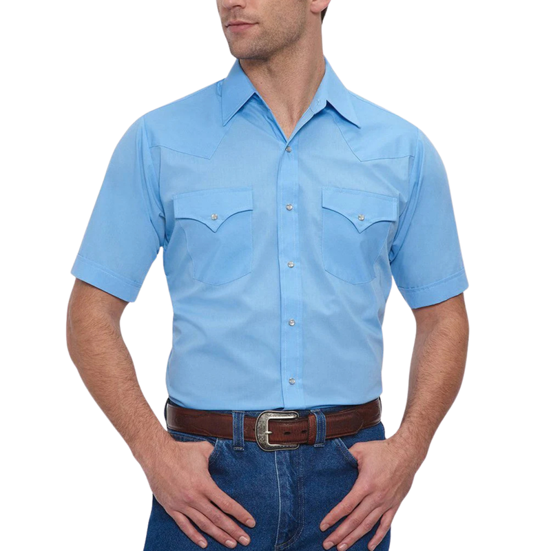 ELY CATTLEMAN MEN'S SHORT SLEEVE SOLID WESTERN SNAP SHIRT - 15201605
