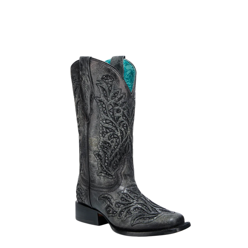 CORRAL WOMAN'S WHITE GLITTER INLAY AND EMBROIDERY WESTERN BOOTS - A4878