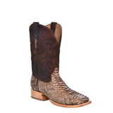 CORRAL MEN’S EMBROIDERY LAMB SHAFT GENUINE BROWN PYTHON VAMP WIDE SQUARE TOE WESTERN BOOTS - A4499