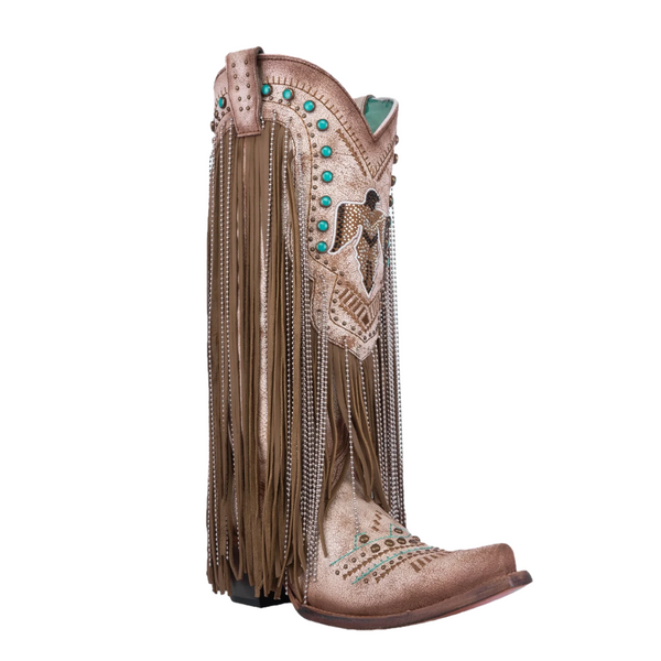 CORRAL WOMEN'S BEIGE EMBROIDERY CRYSTAL EAGLE WESTERN BOOT - C4088