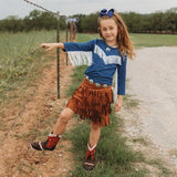 SHEA BABY TODDLER GIRLS DENIM LONG SLEEVE WITH FRINGE SHIRT - ST01