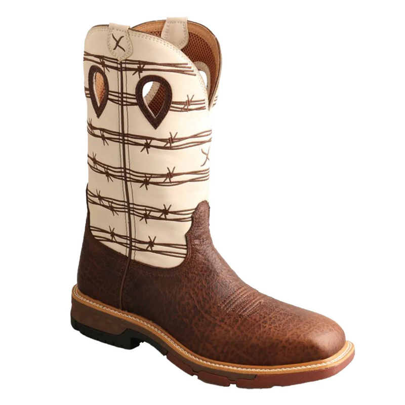 TWISTED X MEN'S 12IN ELEPHANT PRINT & BOE BROWN SQUARE TOE WESTERN BOOTS - MXBA006