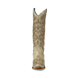 CORRAL WOMEN'S BEIGE DISTRESSED GLITTER INLAY & EMBROIDERY WESTERN BOOTS - A4345