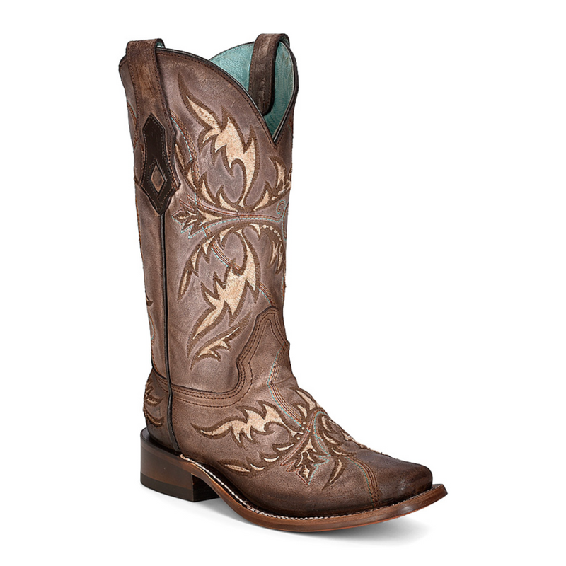 CORRAL WOMEN'S TOBACCO EMBROIDERY SQUARE TOE WESTERN BOOTS - C3905