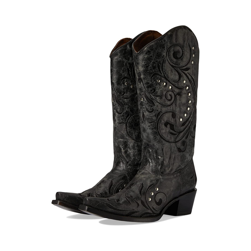 CIRCLE G WOMEN'S BLACK & GREY EMBROIDERY STUDDED WESTERN BOOT - L5936