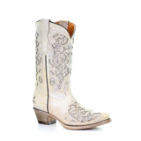 CORRAL KIDS WHITE GLITTER INLAY WESTERN BOOTS - T0021