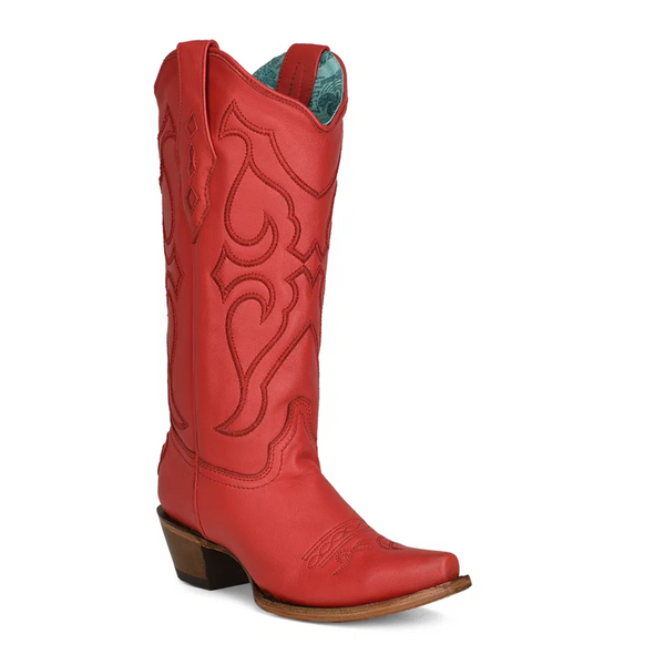 CORRAL WOMEN'S RED MATCHING SNIP TOE WESTERN BOOTS - Z5073