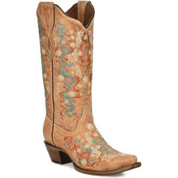 CIRCLE G BY CORRAL WOMEN'S FLORAL EMBROIDERY SNIP TOE WESTERN BOOTS - L2065