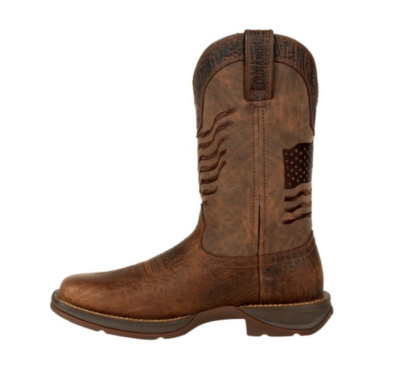 DURANGO MEN'S REBEL BROWN DISTRESSED FLAG EMBROIDERY WESTERN BOOT- DDB0314