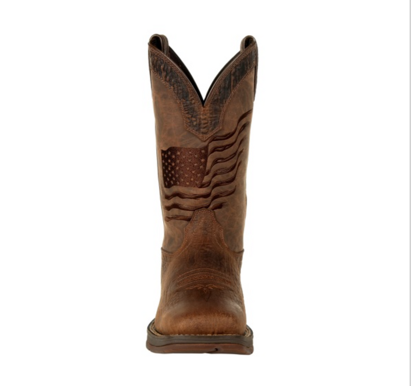 DURANGO MEN'S REBEL BROWN DISTRESSED FLAG EMBROIDERY WESTERN BOOT- DDB0314