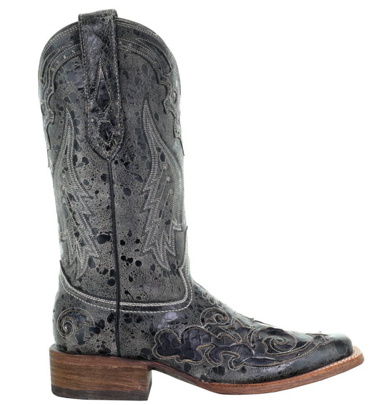 CORRAL WOMEN'S BLACK SNAKE INLAY BOOT- A2402