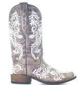 CORRAL WOMEN'S BROWN & WHITE EMBROIDERED SQUARE TOE BOOT - A4063