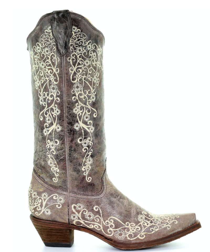 CORRAL WOMEN'S BROWN CRATER BONE EMBROIDERY BOOT- A1094