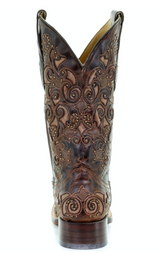 CORRAL WOMEN'S BROWN INLAY & STUDS EMBROIDERY SQUARE TOE BOOT-A3326