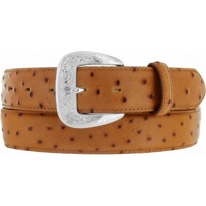 ostrich dress belt American Ostrich in Cognac 1" Taper / 44"