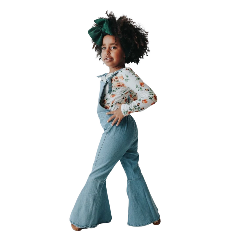 BAILEY'S BLOSSOMS INFANT/TODDLER JADEN TIE STRAP LIGHT DENIM JUMPSUIT