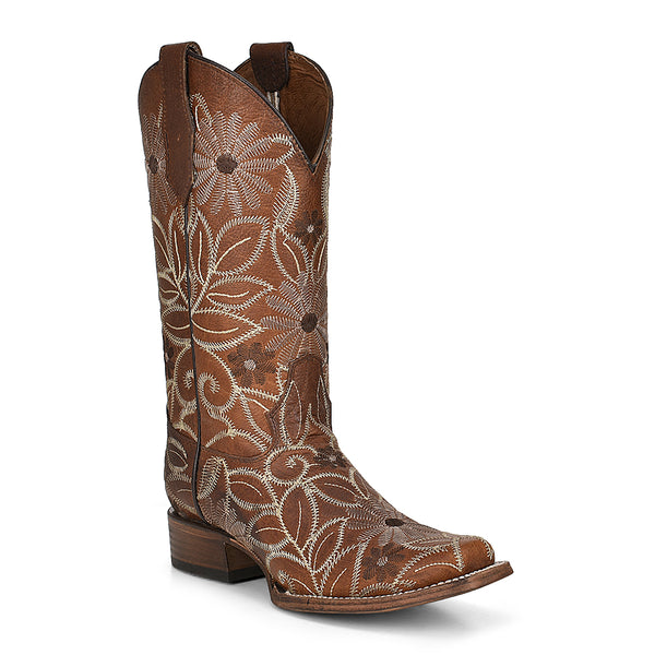 CIRCLE G BY CORRAL WOMEN'S TAN FLORAL EMBROIDERY SQUARE TOE- L5837